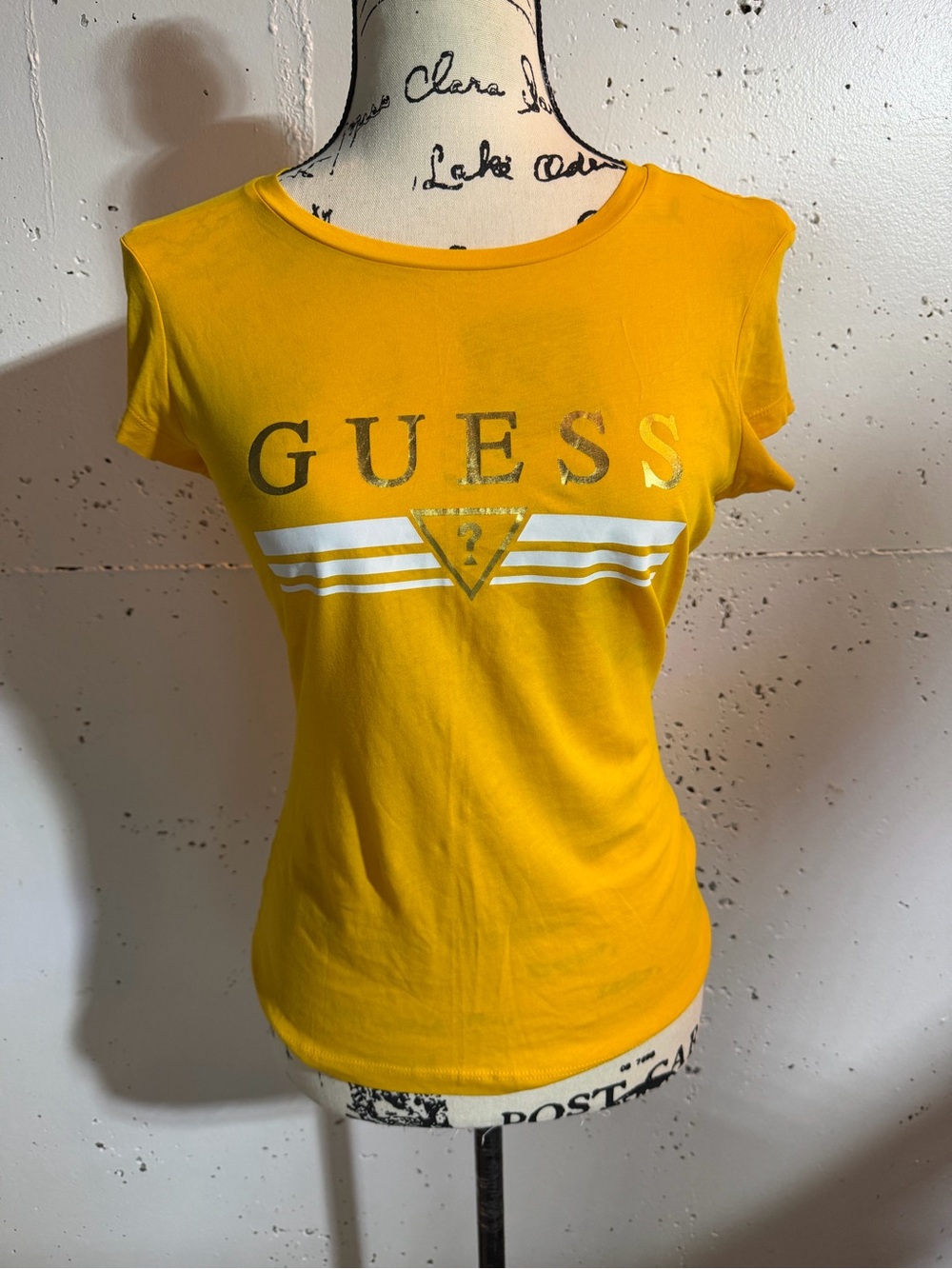 GUESS Bright Yellow Logo Short Sleeve Tee
